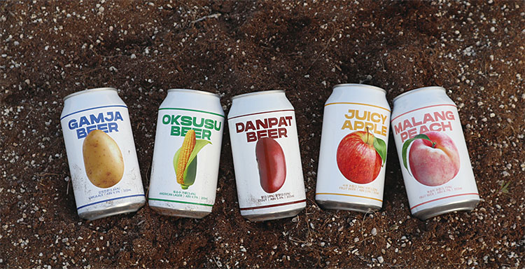 감자아일랜드 주요 제품들. 왼쪽부터 감자맥주, 옥수수맥주,
팥맥주, 사과맥주, 복숭아맥주. 사진 감자아일랜드