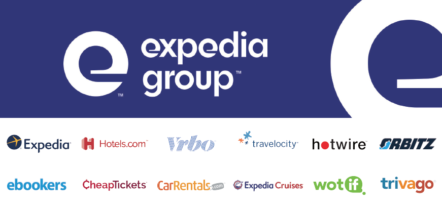 익스피디아그룹 12개 사업 브랜드(Expedia, Hotels.com, Vrbo, Travelocity, Hotwire, ORBITZ, ebookers, CheapTickets, CarRentals, Expedia Cruises, wotif, trivago). 사진 익스피디아그룹