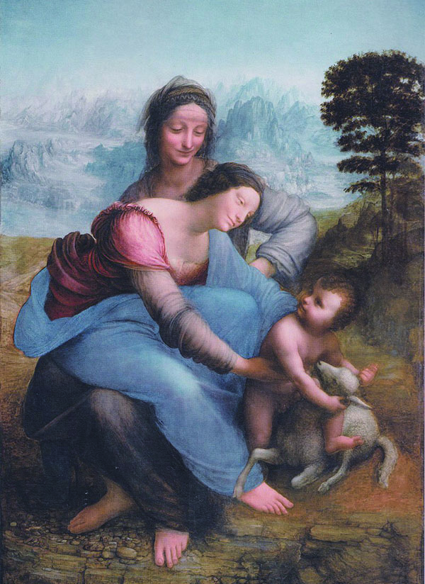 레오나르도 다빈치, 성 안나와 함께 있는 성모와 아기 예수, 나무에 유채, 130×168㎝, 1501~19년. 사진 루브르박물관·프랑스