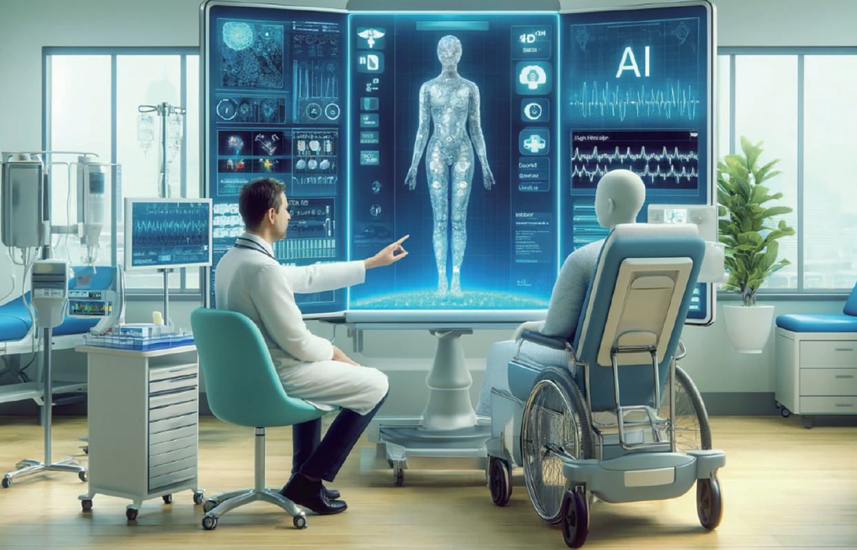 Future medical care diagnosed by AI. Illustration created by ChatGPT