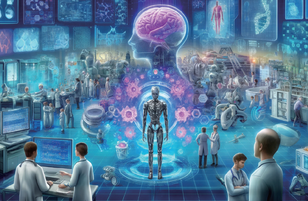 Future medical care diagnosed by AI. Illustration created by ChatGPT