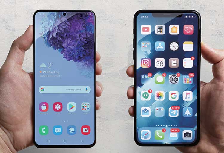 패스트 팔로어인 삼성의 갤럭시폰(왼쪽)과 애플의 아이폰. /셔터스톡