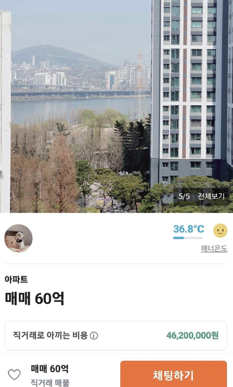 당근에 올라온 60억원짜리 아파트 직거래 매물. 직거래 시 중개 거래보다 4620만원을 아낄 수 있다고 표시됐다. /당근