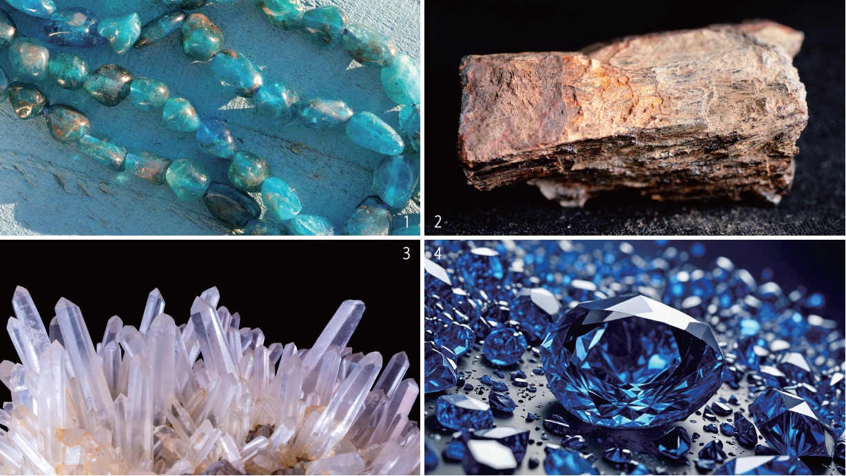 1 아파타이트(apatite). 2 와그네라이트(wagnerite). 3 석영(quartz). 4 사파이어(sapphire). /셔터스톡