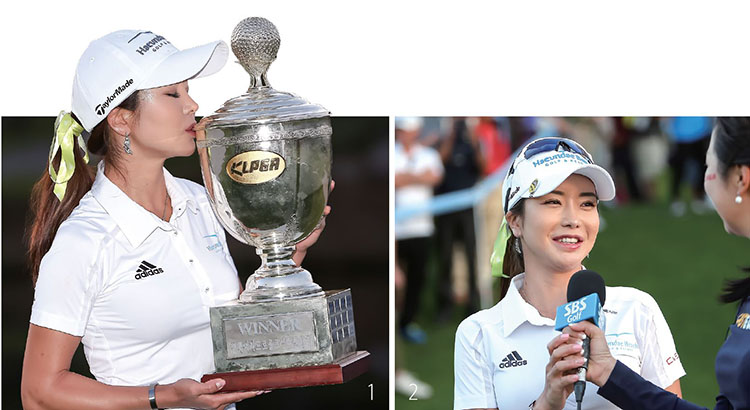 1·2 2015년 메이저 대회인 KLPGA챔피언십에서 우승한 안신애와 인터뷰 모습. /사진 안신애