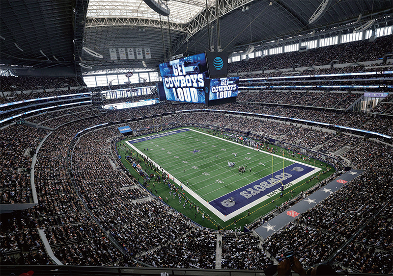 2026 북중미 월드컵 경기 중 준결승을 포함해 9경기가 열릴 미국 텍사스주 댈러스의 AT&T 스타디움은NFL 최고 인기 구단인 댈러스 카우보이의 홈구장이자, 세계에서 가장 큰 돔 구조물이다. / NFL