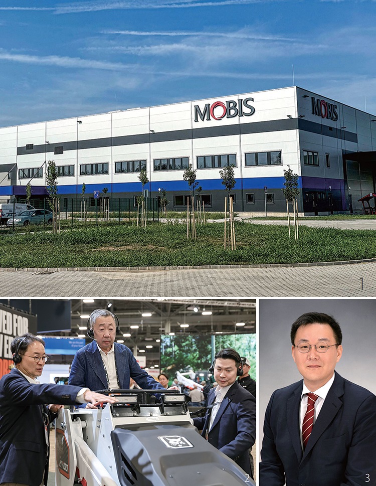 1 현대모비스 헝가리 공장. 2 박정원(가운데) 두산그룹 회장이 미국 라스베이거스 콘엑스포 2026 현장을 찾았다. 3 김남호 DB그룹 명예회장. /사진 현대모비스·두산그룹·DB그룹