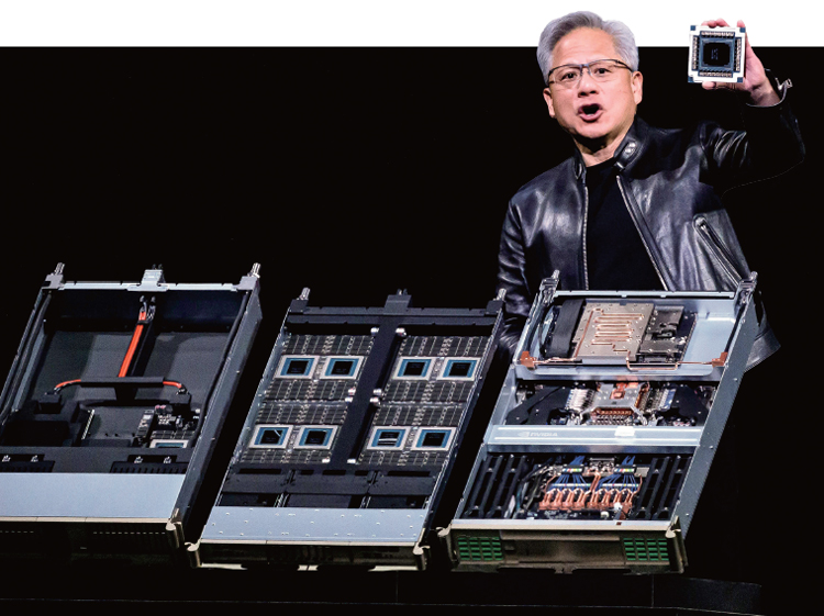 젠슨 황 엔비디아 CEO가 3월 16일(현지시각) 미국 캘리포니아주 산호세에서 열린 GTC 개발자 콘퍼런스에서 차세대 AI 데이터센터 플랫폼 ‘베라 루빈’과 AI GPU 아키텍처 ‘루빈 울트’를 소개하고 있다. /사진 AFP연합