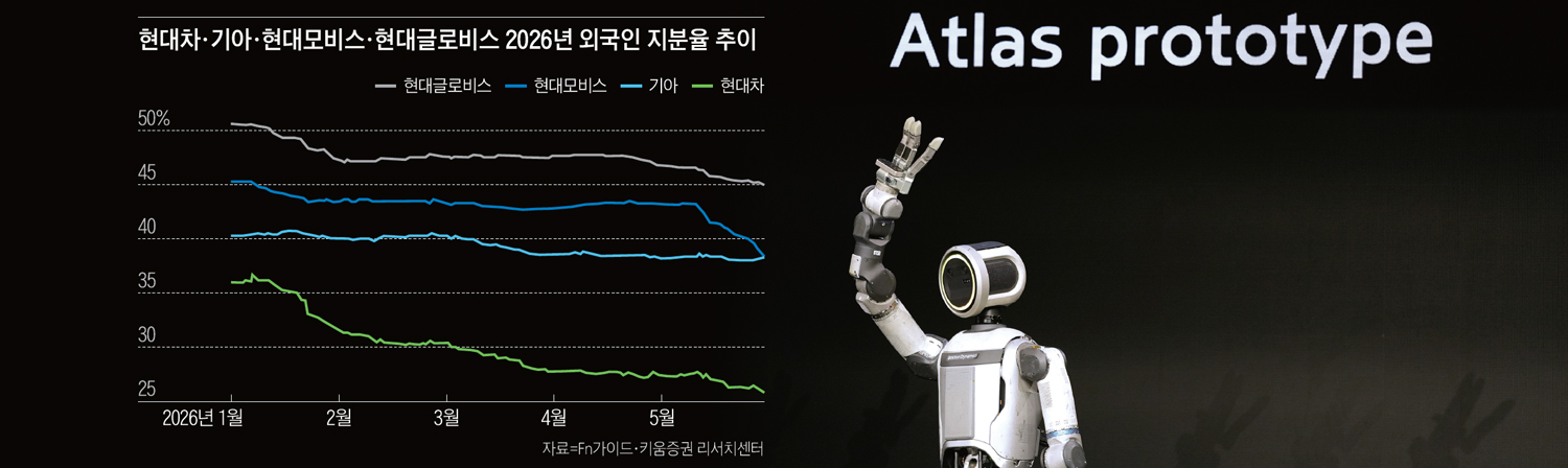 2026년 1월 5일(이하 현지시각) 미국 라스베이거스에서 열린 CES 2026 개막에 앞서 현대차와 보스턴 다이내믹스가 공동으로 주최한 기자회견에서 아틀라스가 무대에 서 있다. /사진 AP연합